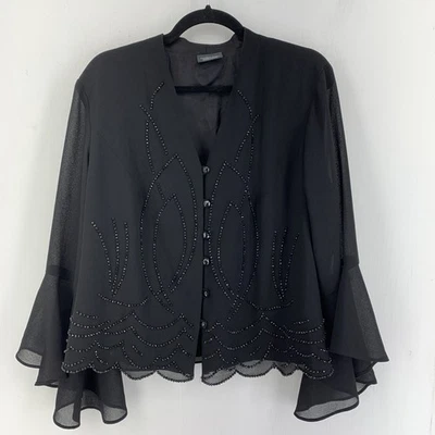 Vintage Button Up Beaded Top Womens 14W Bell Sleeves Dark Moody Fairy Whimsigoth - image 1 of 4