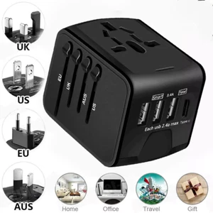 Universal Travel Adapter World Wide Use Multi Plug Charger UK EU AU US USB Ports - Picture 1 of 12
