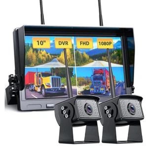 10.1" Quad DVR Monitor Digital Wireless 2x 1080P Cam Rear View Camera for Truck - Picture 1 of 12