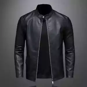 Chaqueta De Cuero Para Hombres Abrigo Ajustado De Cuello Levantado Motocicleta - Bild 1 von 12