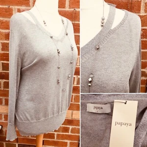 Nuevo con etiquetas PAPAYA Talla 16-18 Gris Plata Jersey Tejido Fino Invierno Primavera Noche S6 - Imagen 1 de 7