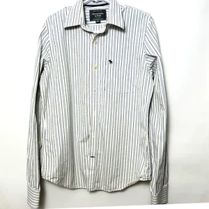 Abercrombie & Fitch Button Up Hemd Herren XL weiß gestreift Y2k Preppy 90s Logo - Bild 1 von 5