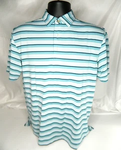 Peter Millar Logo Polo Shirt Mens S Blue Striped Summer Comfort Short Sleeve - Picture 1 of 8