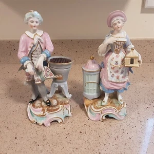 Vintage Pair of Porcelain Figurines ~ 9" Tall - Damaged Unmarked - Picture 1 of 7
