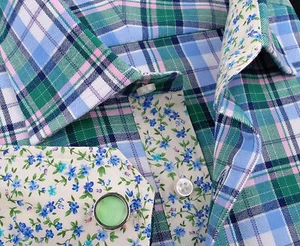 Green Plaids & Checks Formal Dress Shirt Modern Polo Flannel Hot Spread Collared - Foto 1 di 11