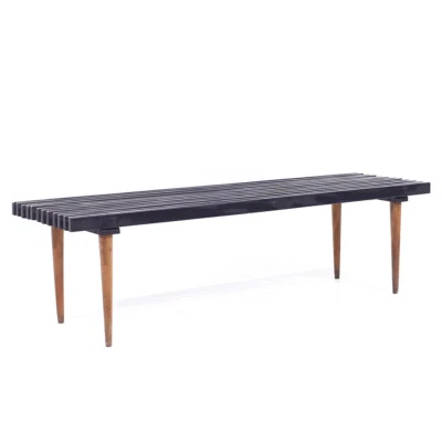George Nelson Style Mid Century Black Slatted Bench - Image 1 of 4