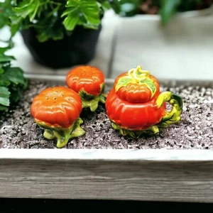 Vintage Hand-Painted Mini Pumpkin Salt & Pepper Shakers with Sugar Bowl, Japan - Picture 1 of 17