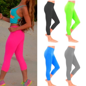 Women Leggings Pants Capri Cropped Running Yoga Sport High Waist Blue Fitness M - Picture 1 of 2