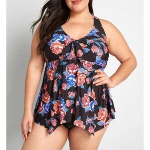 Neu Modcloth Black Floral Gracie Bikini Tankini Oberteil Schwarz 1x - Bild 1 von 1