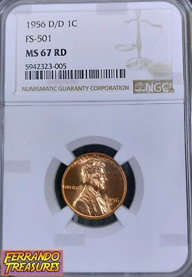 1956 D/D  FS-501 REPUNCHED MINTMARK NGC MS67 RED - TOP POP Registry Coin - RARE - Image 1 of 4