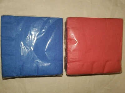 Two Brand New Packages of Beverage Napkins  60 Blue & 50 Apple Red - Image 1 of 3