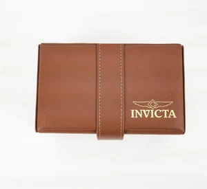Invicta Brown Leather Watch Box White Interior, Holds 3 Watches - Picture 1 of 8