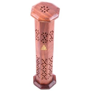 Incense Stick Holder Burner Ash Catcher Sheesham Wood Tower Buddha Inlay - Picture 1 of 5