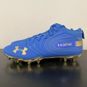 Size 14 Wide Under Armour Nitro Mid MC Blue/Gold Football Cleats 3021426-407 - Picture 1 of 6