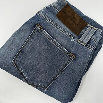 Pantalones de mezclilla para mujer ARTISAN DE LUXE azules talla 32 desgastados pierna recta Foto 1 de 4
