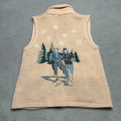 Eddie Bauer Legends Cardigan Sweater Vest Women’s Large Beige Winter Snowflake - Image 1 of 4