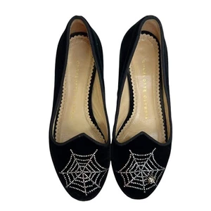 Charlotte Olympia Charlotte’s Web Black Velvet Flat Loafers Girls Size 34 Spooky - Picture 1 of 17