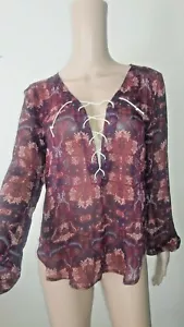 Jessica Simpsons blusa top manica lunga scollo a V semi trasparente taglia M - Foto 1 di 10