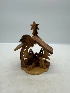 Vintage Handcarved Wood Nativity Scene with Palm Tree Star Christmas - Picture 1 of 9