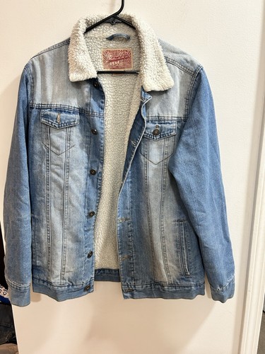 VETEMENTS Brooklyn Giacca Panno Blu Jean Denim Camionista Foderata Sherpa Uomo Tg Small