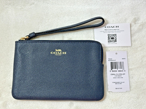 Coach ~ Borsa a marsupio da polso in pelle blu notte con zip angolare ~ #F58032 ~ Nuova con etichette ~ $88