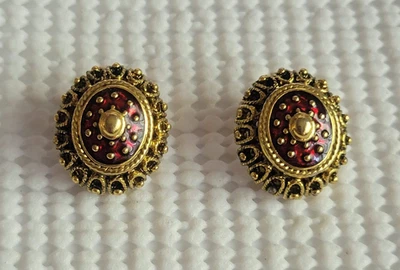 Pendientes Joan Rivers Esmalte Rojo Tono Dorado Texturizado Real Ovalado Clip On Foto 1 de 4