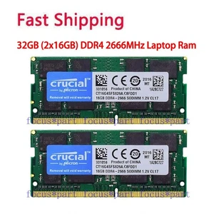 Crucial 32GB=2x16GB Ram DDR4 2666 MHz PC4-21300 SO-DIMM Laptop Memory 260-Pin - Picture 1 of 6