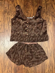 VTG 90s Victoria’s Secret Heart Logo Brown Cheetah XS Tank Shorts Set - Picture 1 of 7