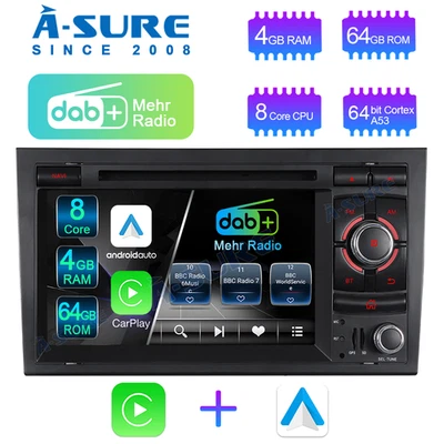 4+64GB Autoradio Carplay Android DVD GPS Navi DAB+für Audi A4 S4 RS4 8E 8H B6 B7 - Bild 1 von 4