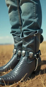 Herren Stiefel Silber Metall Kette Schwarz Kunstleder 2 Riemen Totenkopf Anhänger Motorrad - Bild 1 von 20