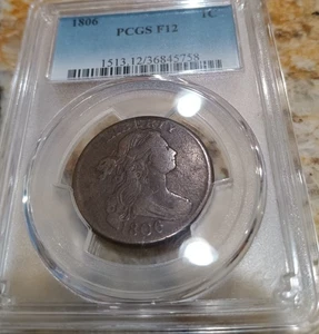 1806 Draped Bust Large Cent, PCGS Fine, F-12 - Picture 1 of 4