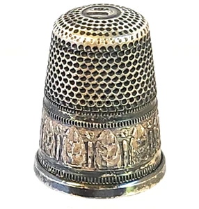 Antique 800 Sterling Silver Firenze Italy Thimble Banded Leaf Design - Picture 1 of 17
