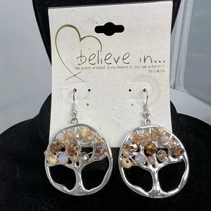 Believe In By L & J Crystal Bead TREE OF LIFE Dangle Drop Earrings New - Picture 1 of 2