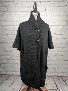 Chico's women's short sleeve button front stretch knit sweater pockets sz 3 bb05 - Picture 1 of 9
