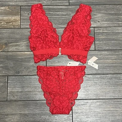 NWT HAH x Free People SET Small Got UR Back Bralette + Chase Me Down Panty Red - Image 1 of 4