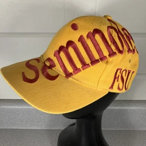 Vintage 90er FSU Mütze Kappe Spellout Florida State Seminolen großes Logo Nolen Druckknopflasche AOP - Bild 1 von 10