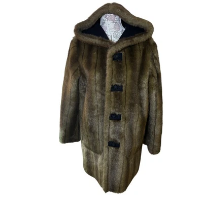 Abrigo con Capucha de Piel Sintética Marrón XL Raro REVERSIBLE Chaqueta Cálida Invierno Prendas Exteriores Foto 1 de 4
