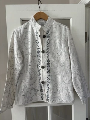 Cárdigan Chaqueta Metálica Floral Vintage DISEÑO CHICO'S Talla 1 100% Seda Mediana M Foto 1 de 4