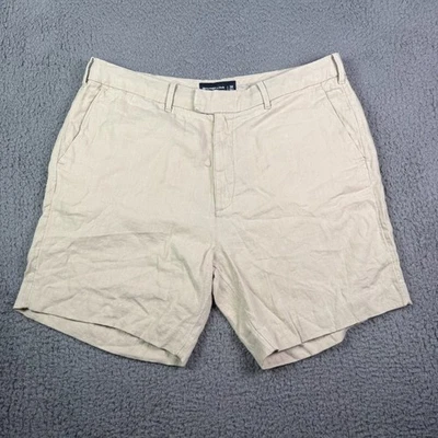 Abercrombie & Fitch Shorts Mens 38 Beige 100% Linen Flat Front 7” Summer NEW Foto 1 de 4
