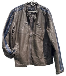Wilsons Leather Motorcycle Style Jacket Men's XL Brown W/ Blue Stripes EUC - Picture 1 of 17