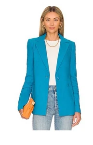 Alice + Olivia Kerbkragen Blazer Jacke Seersucker Ärmel Gr. 0 Karriere Blau - Bild 1 von 8