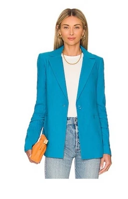 Alice + Olivia Linen Blend Notch Collar Blazer Jacket Womens Size 0 Blue - Image 1 of 4