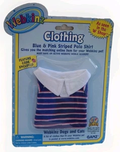 New Webkinz Clothing Blue & Pink Striped Polo Shirt with Code - Picture 1 of 2
