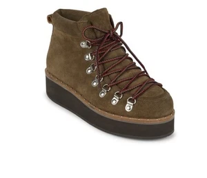 Free People Durango Platform Ankle Boots Hiking Lace-up Green Suede Leather 37 - Picture 1 of 13