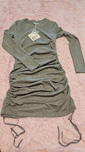 J. ING Women Gray Viscose Round Neck Stretch Pleated Long Sleeve Dress Sz Small - Picture 1 of 7