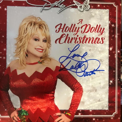 Dolly Parton Signed HOLLY DOLLY CHRISTMAS album Cover