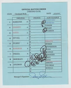 5-14-17 Cincinnati Reds Game Used Umpire Lineup Card - Joey Votto - Picture 1 of 1