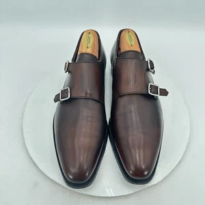 Crockett Jones Men UK 7.5E US 8.5E Dark Brown Leather Double Monk Buckle Shoe - Picture 1 of 12