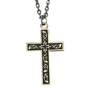 VINTAGE CROSS CRUCIFIX PENDANT NECKLACE SILVER TONE CABLE LINK CHAIN 20.5" - Picture 1 of 12