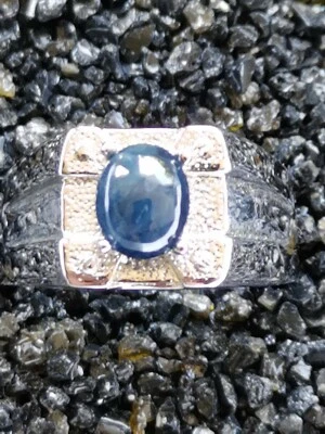 Stern Saphir Ring Gr 20,0 / Gr 63 Sterling Silber 925 rhodiniert Damen Herren - Bild 1 von 4